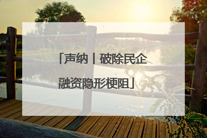 声纳丨破除民企融资隐形梗阻